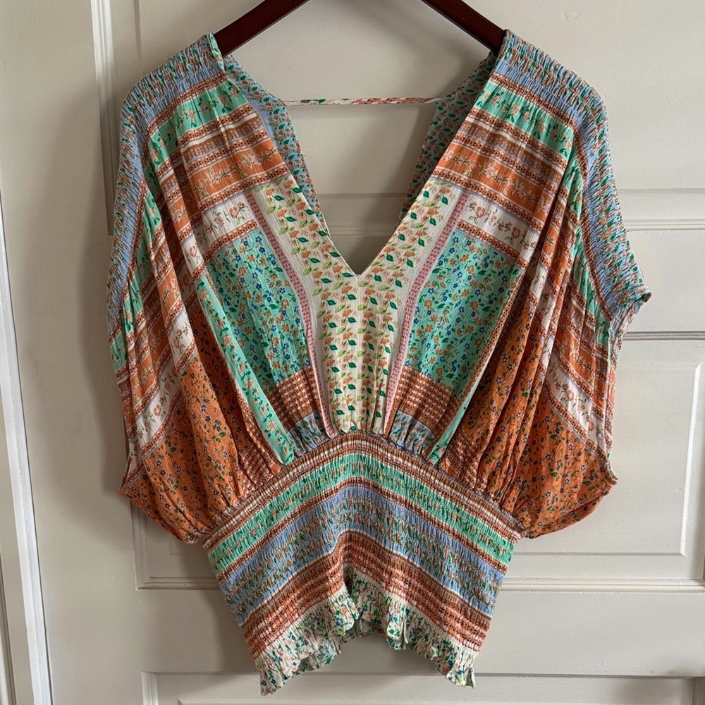 Rose & Olive Colorful Patchwork V-Neck Blouse